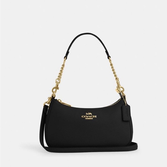 Coach Pebble Leather Teri Shoulder Bag (Black) - Picture 1 of 6